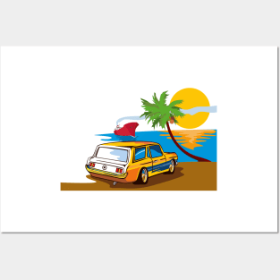 Vintage Station Wagon on Beach Retro Posters and Art